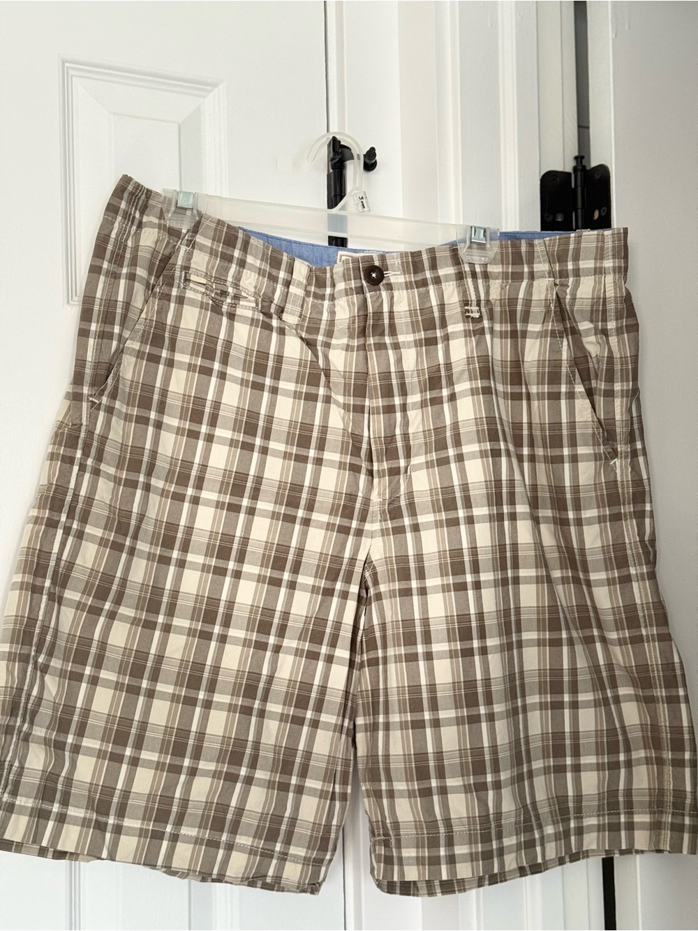 Merona Brown and Cream Plaid Shorts with Blue Waistband